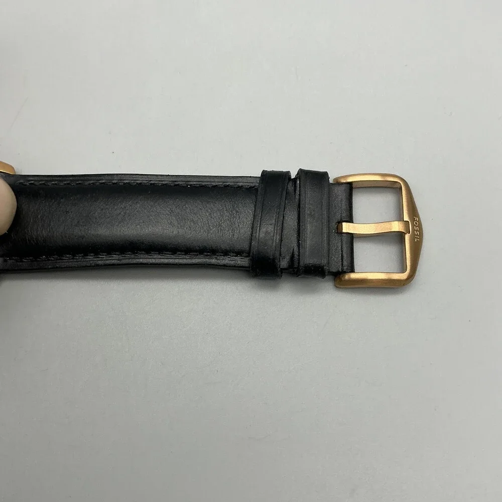 Fossil Mens Watch 44mm Black Rose Gold Tone Black Leather FS5376 New Battery - Picture 6 of 14